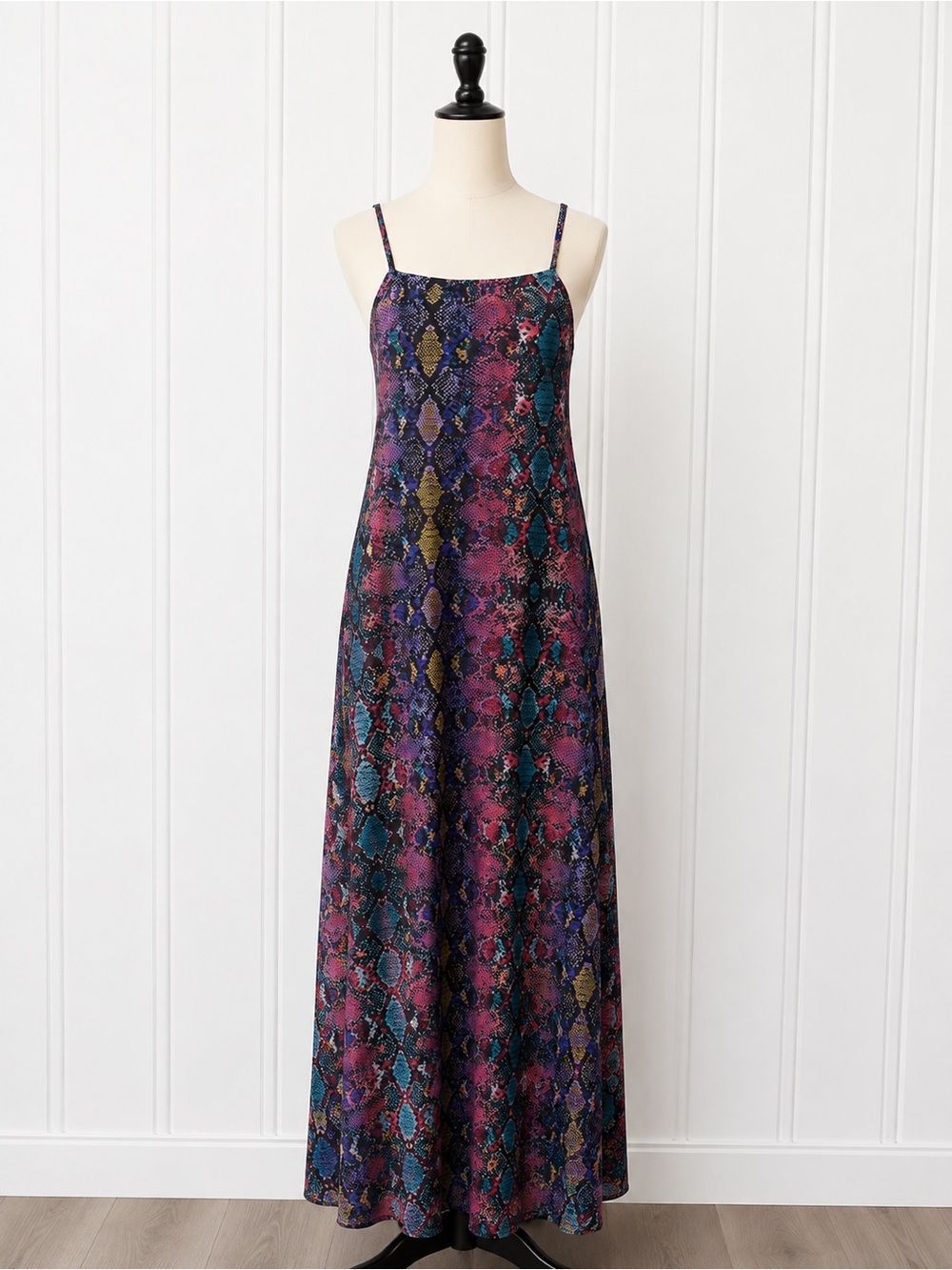 Show Me Your MuMu Snake-Print Slip Maxi Dress in Purple, Teal & Gold
